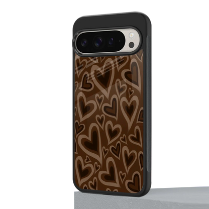 Toasty Brown Hearts google pixel 9 pro mobile cover | shockproof glass phone case
