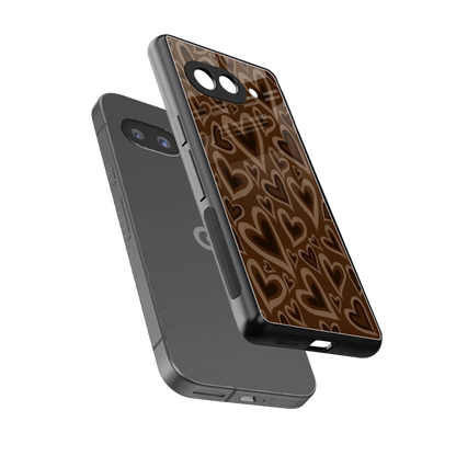Toasty Brown Hearts sleek google pixel 10a cover with tempered glass back and TPU edges