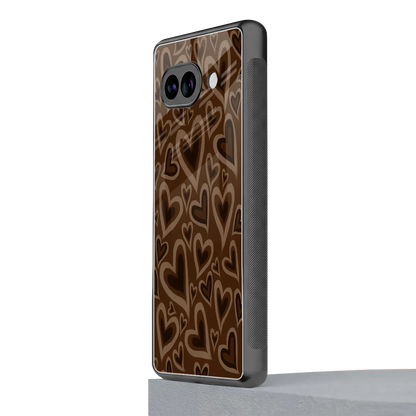 Toasty Brown Hearts google pixel 10a mobile cover | shockproof glass phone case