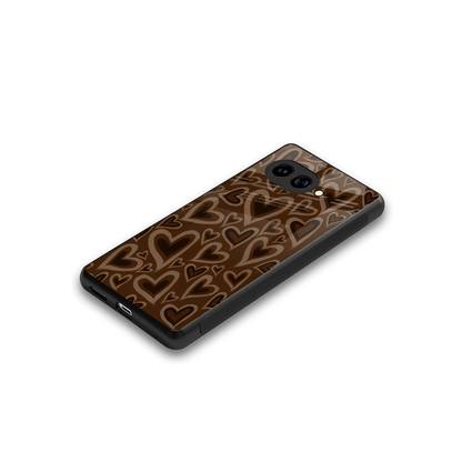Toasty Brown Hearts stylish phone case for google pixel 10a | glossy glass and slim fit