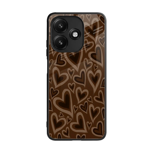 Toasty Brown Hearts back phone cover | glass case for redmi 12 5g