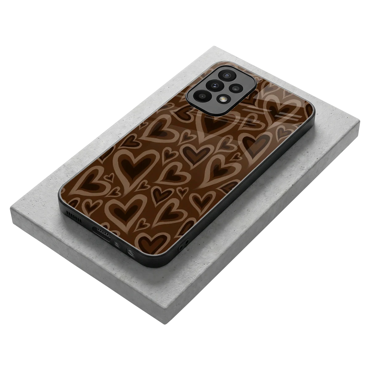 Toasty Brown Hearts stylish phone case for samsung galaxy a23 | glossy glass and slim fit