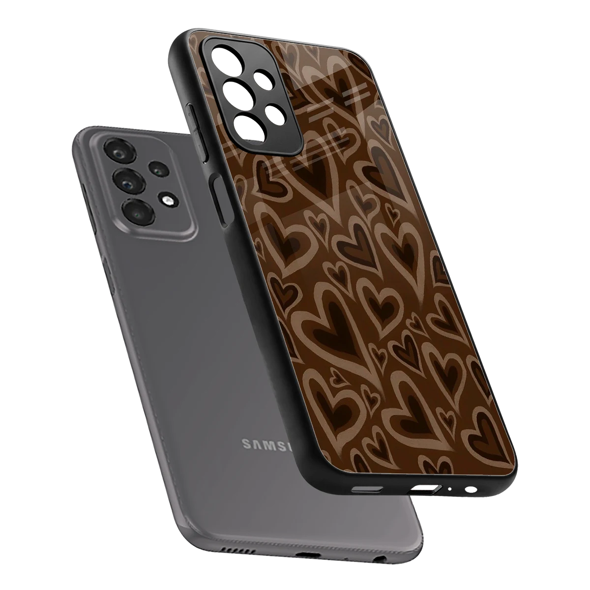 Toasty Brown Hearts sleek samsung galaxy a23 cover with tempered glass back and TPU edges