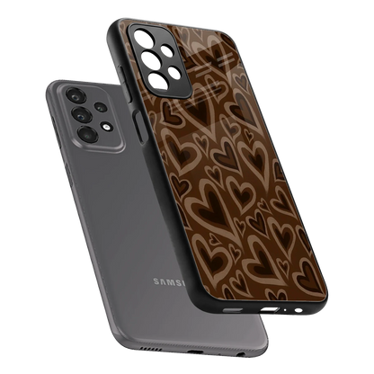 Toasty Brown Hearts sleek samsung galaxy a23 cover with tempered glass back and TPU edges