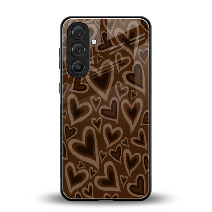Toasty Brown Hearts back phone cover | glass case for samsung galaxy m36 5g