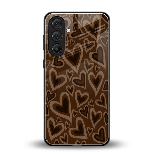 Toasty Brown Hearts back phone cover | glass case for samsung galaxy m36 5g