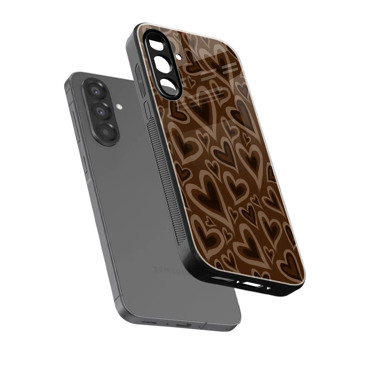 Toasty Brown Hearts sleek samsung galaxy a36 5g cover with tempered glass back and TPU edges
