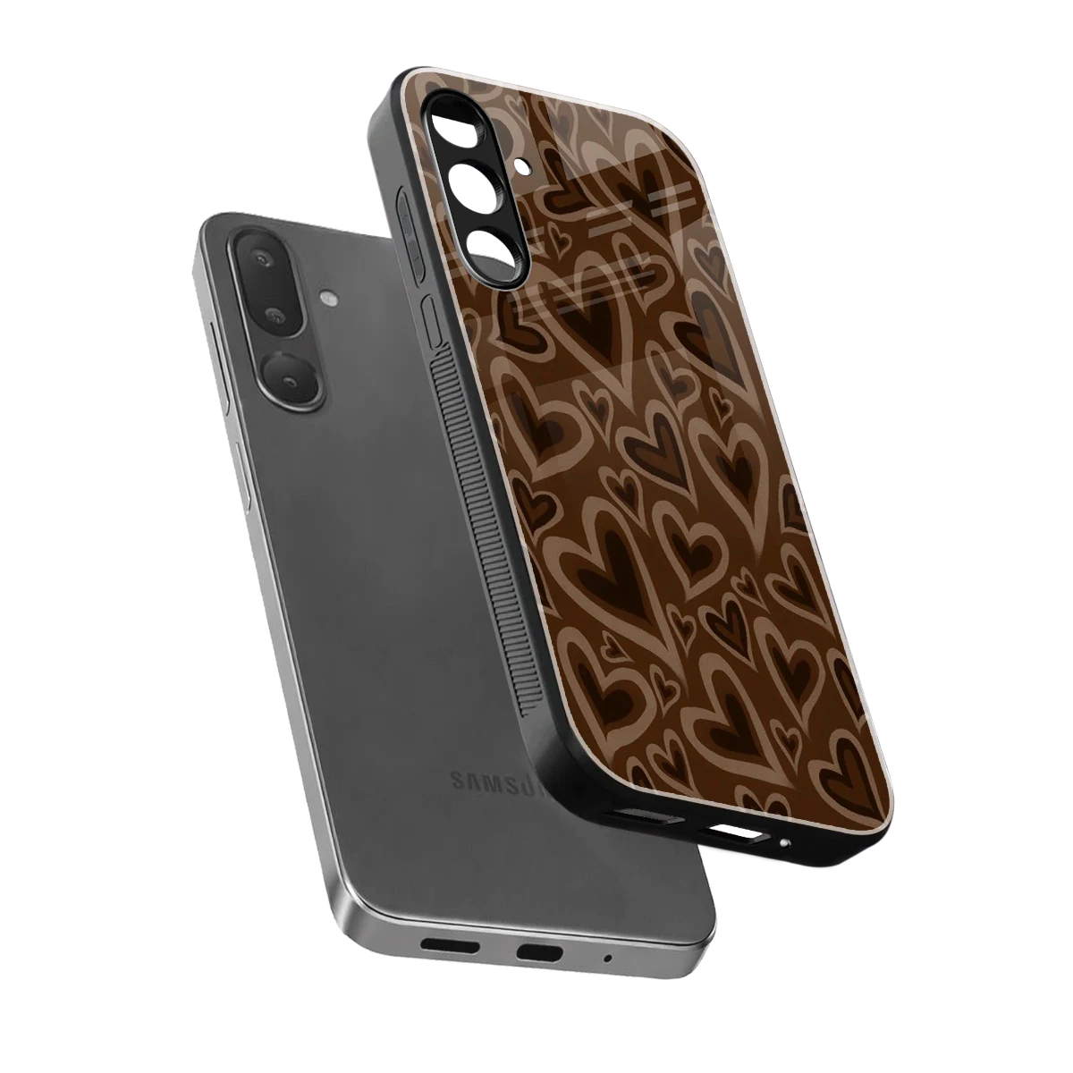 Toasty Brown Hearts sleek samsung galaxy m36 5g cover with tempered glass back and TPU edges