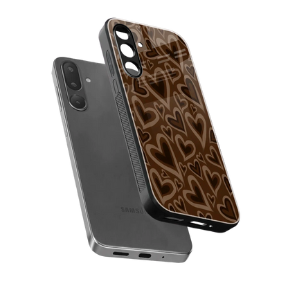 Toasty Brown Hearts sleek samsung galaxy m36 5g cover with tempered glass back and TPU edges