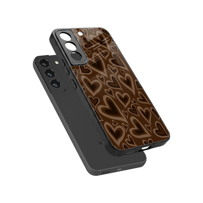 Toasty Brown Hearts sleek samsung galaxy s22 cover with tempered glass back and TPU edges