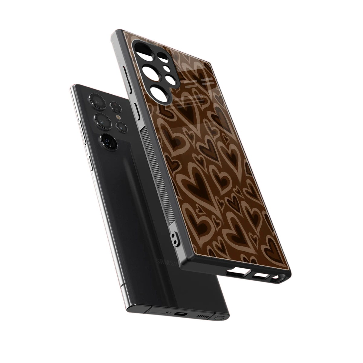 Toasty Brown Hearts sleek samsung galaxy s23 ultra cover with tempered glass back and TPU edges