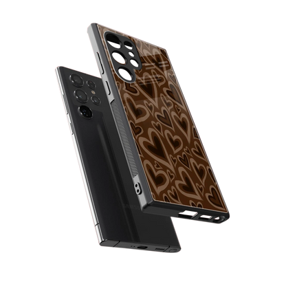 Toasty Brown Hearts sleek samsung galaxy s23 ultra cover with tempered glass back and TPU edges