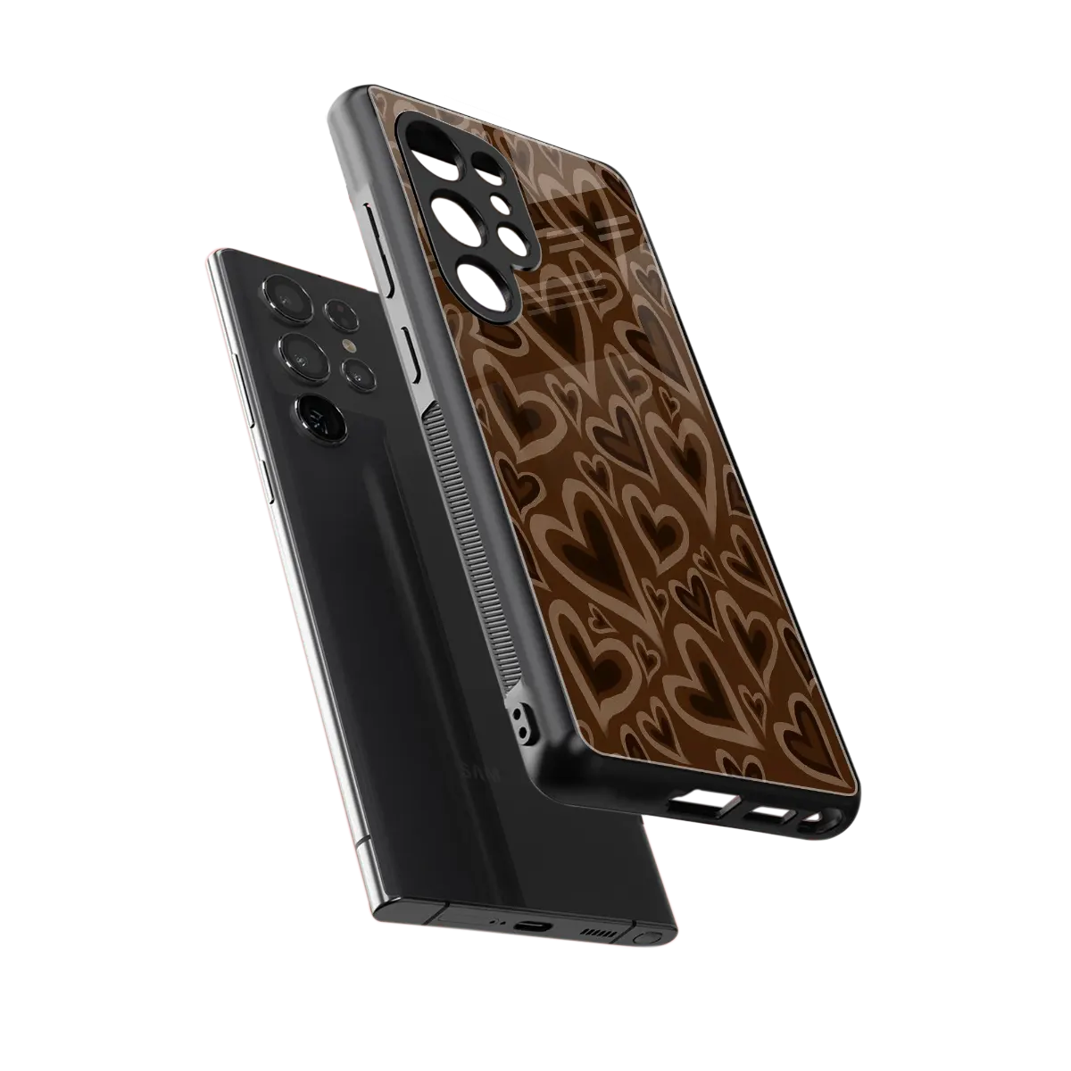 Toasty Brown Hearts sleek samsung galaxy s25 ultra cover with tempered glass back and TPU edges
