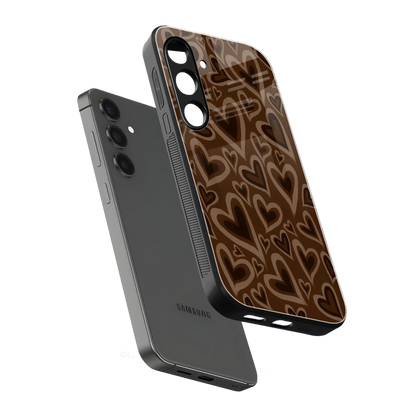 Toasty Brown Hearts sleek samsung galaxy s24 cover with tempered glass back and TPU edges