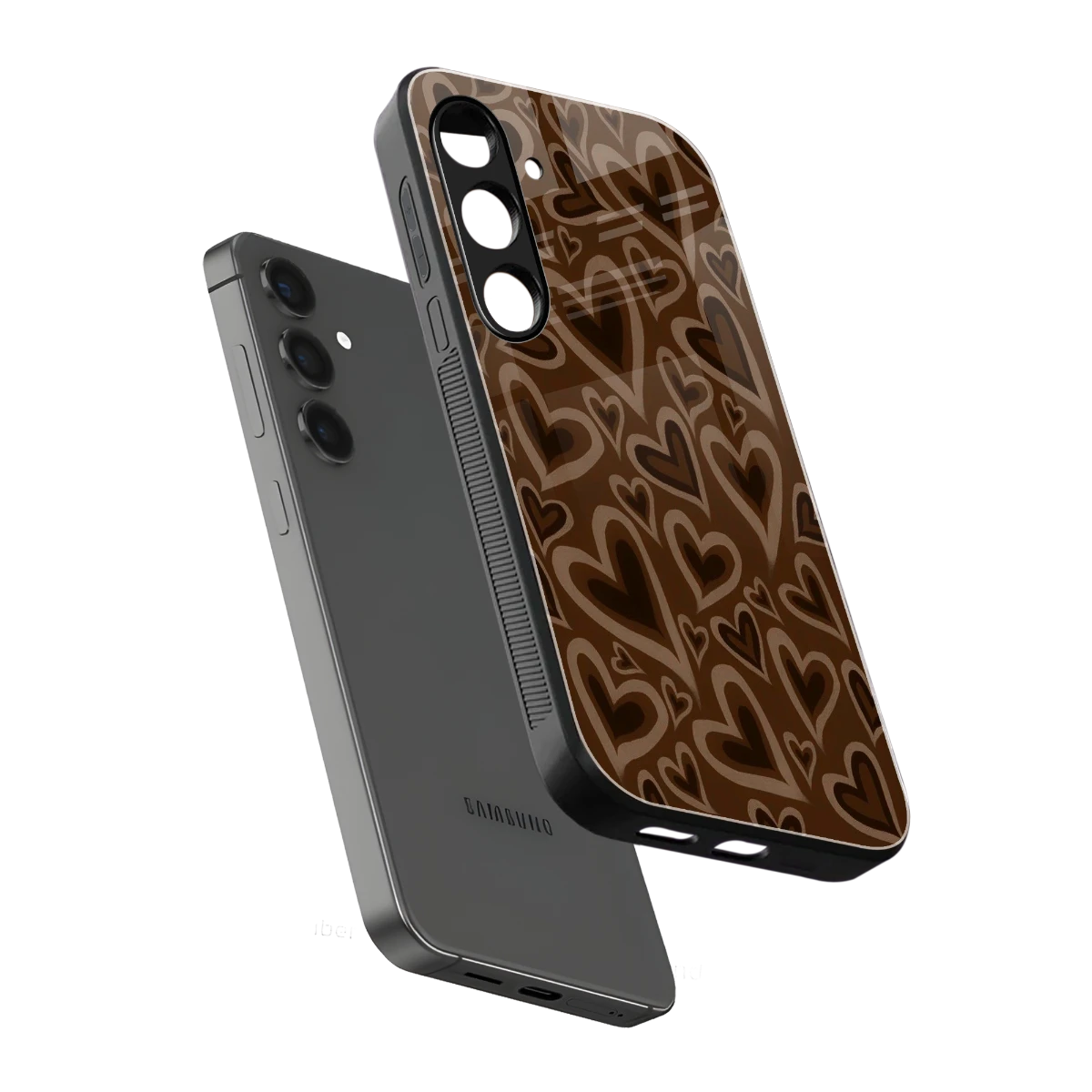 Toasty Brown Hearts sleek samsung galaxy s25 plus cover with tempered glass back and TPU edges