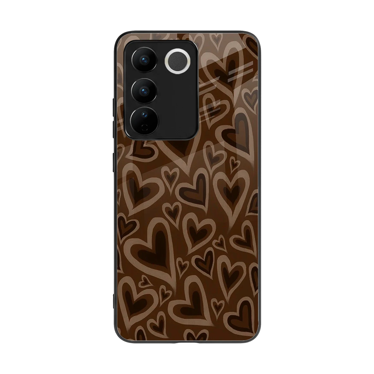 Toasty Brown Hearts back phone cover | glass case for vivo v27 5g