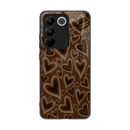 Toasty Brown Hearts back phone cover | glass case for vivo v27 5g