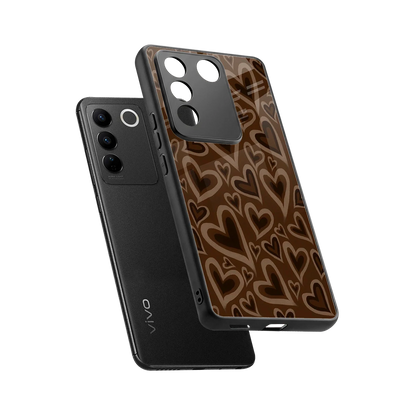 Toasty Brown Hearts sleek vivo v27 5g cover with tempered glass back and TPU edges