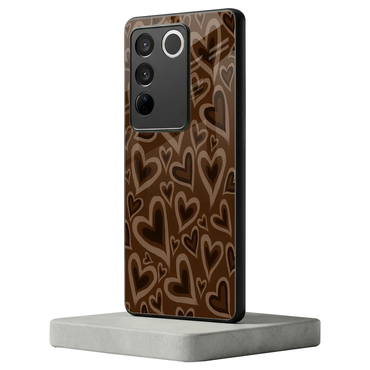 Toasty Brown Hearts vivo v27 5g mobile cover | shockproof glass phone case