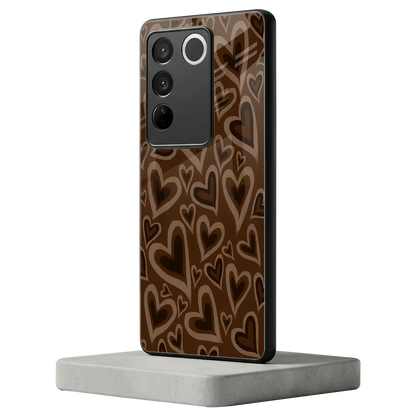 Toasty Brown Hearts vivo v27 5g mobile cover | shockproof glass phone case