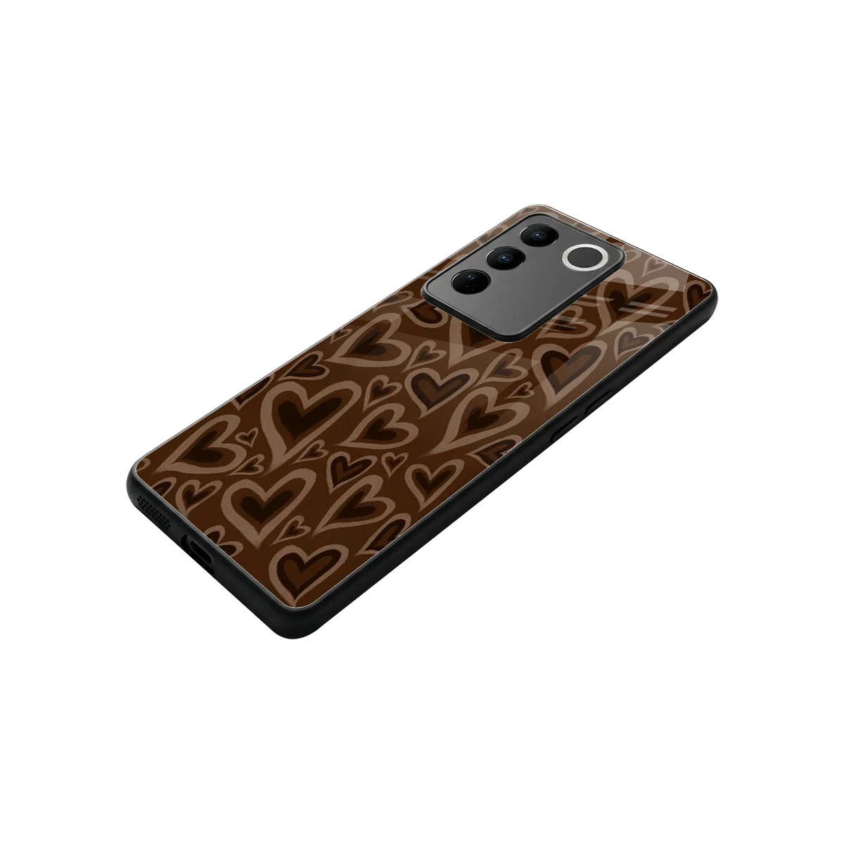 Toasty Brown Hearts stylish phone case for vivo v27 5g | glossy glass and slim fit