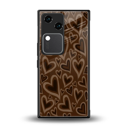 Toasty Brown Hearts back phone cover | glass case for vivo v30