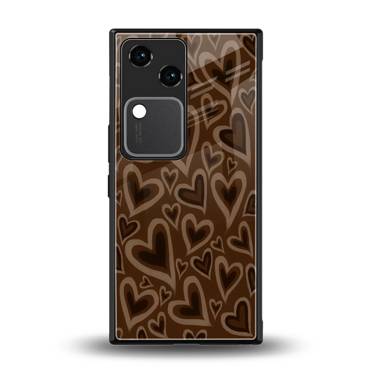Toasty Brown Hearts back phone cover | glass case for vivo v30