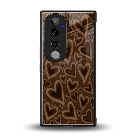 Toasty Brown Hearts back phone cover | glass case for vivo v40 pro