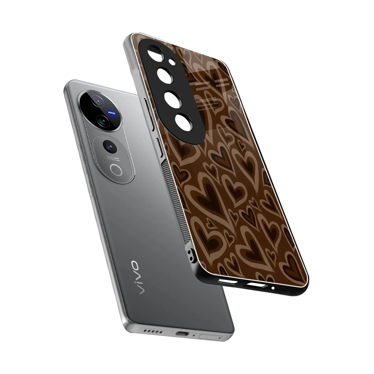 Toasty Brown Hearts sleek vivo v40 pro cover with tempered glass back and TPU edges