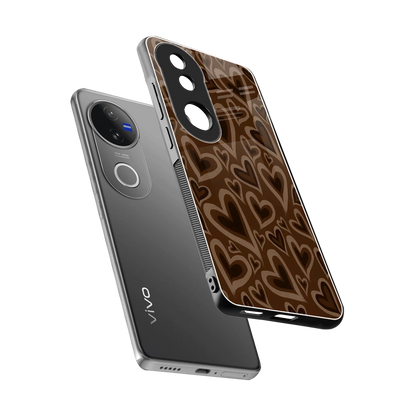 Toasty Brown Hearts sleek vivo v50 cover with tempered glass back and TPU edges
