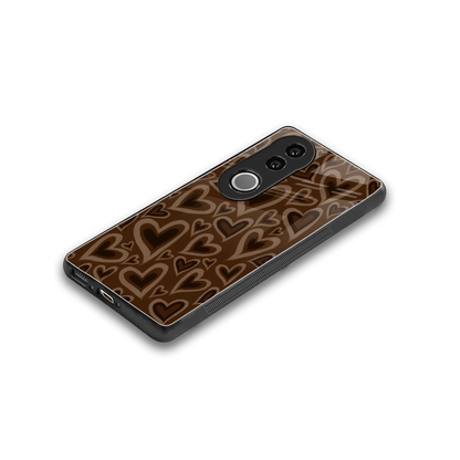 Toasty Brown Hearts stylish phone case for vivo v50 | glossy glass and slim fit