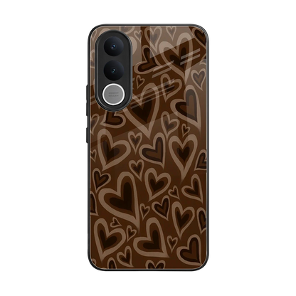 Toasty Brown Hearts back phone cover | glass case for vivo v70 fe