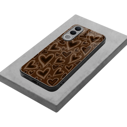 Toasty Brown Hearts stylish phone case for vivo v70 fe | glossy glass and slim fit