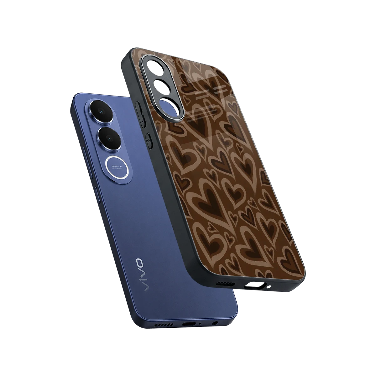 Toasty Brown Hearts sleek vivo v70 fe cover with tempered glass back and TPU edges