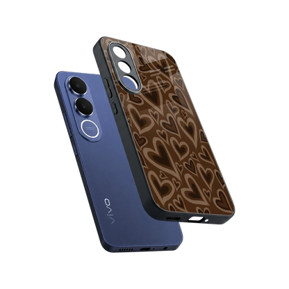 Toasty Brown Hearts sleek vivo v70 fe cover with tempered glass back and TPU edges