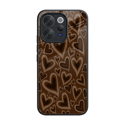 Toasty Brown Hearts back phone cover | glass case for vivo v70 elite