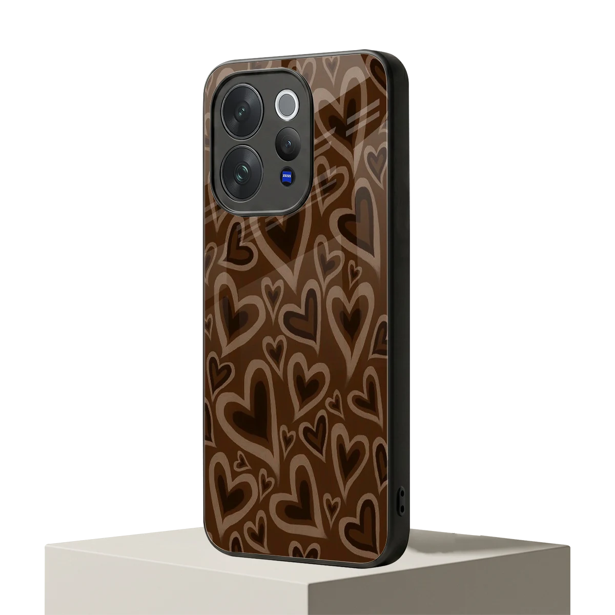 Toasty Brown Hearts vivo v70 mobile cover | shockproof glass phone case