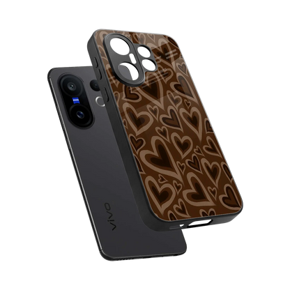 Toasty Brown Hearts sleek vivo x200 fe cover with tempered glass back and TPU edges