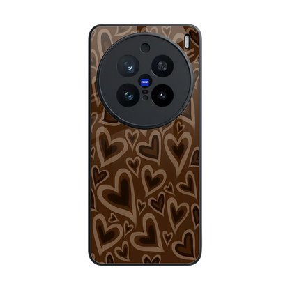 Toasty Brown Hearts back phone cover | glass case for vivo x200 pro