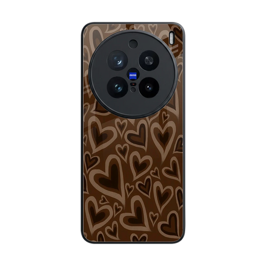 Toasty Brown Hearts back phone cover | glass case for vivo x200 pro