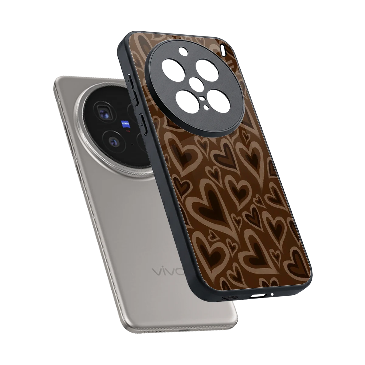 Toasty Brown Hearts sleek vivo x200 pro cover with tempered glass back and TPU edges