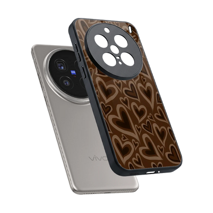 Toasty Brown Hearts sleek vivo x200 pro cover with tempered glass back and TPU edges