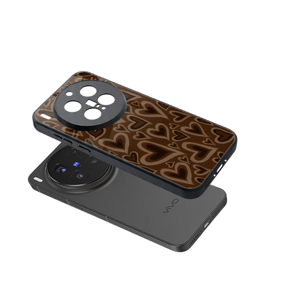 Toasty Brown Hearts sleek vivo x300 pro cover with tempered glass back and TPU edges