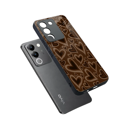 Toasty Brown Hearts sleek vivo y200 5g cover with tempered glass back and TPU edges