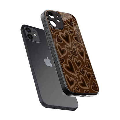 Toasty Brown Hearts sleek iphone 12 cover with tempered glass back and TPU edges