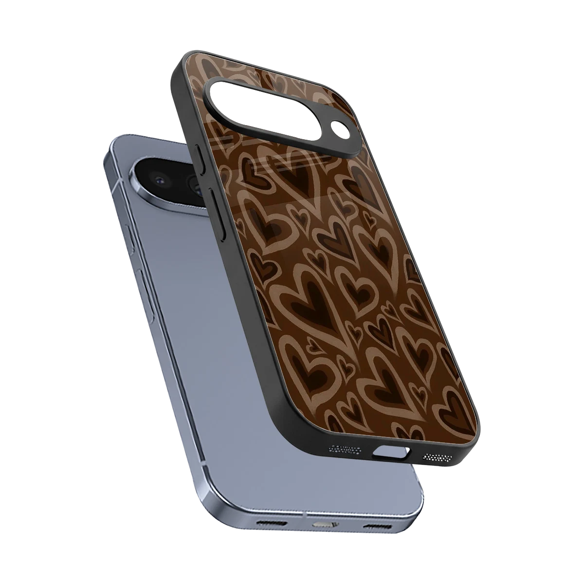 Toasty Brown Hearts sleek google pixel 10 cover with tempered glass back and TPU edges