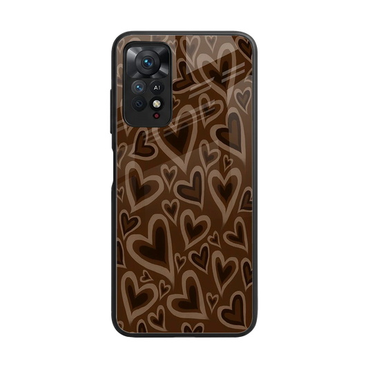 Toasty Brown Hearts back phone cover | glass case for redmi note 11 pro