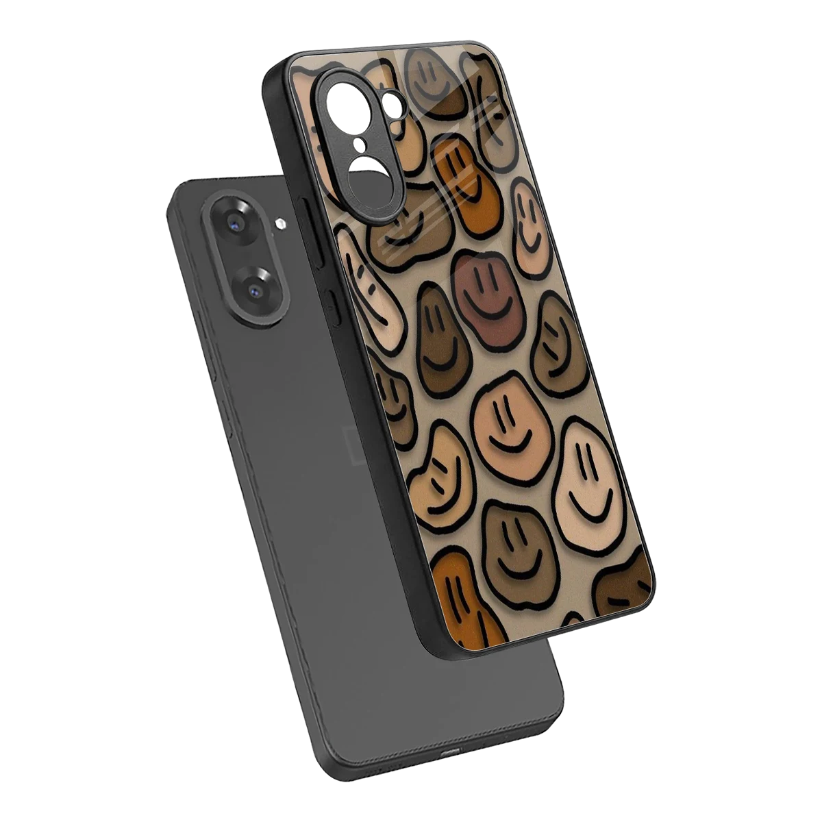 Toasty Brown Smileys sleek oneplus nord ce5 5g cover with tempered glass back and TPU edges
