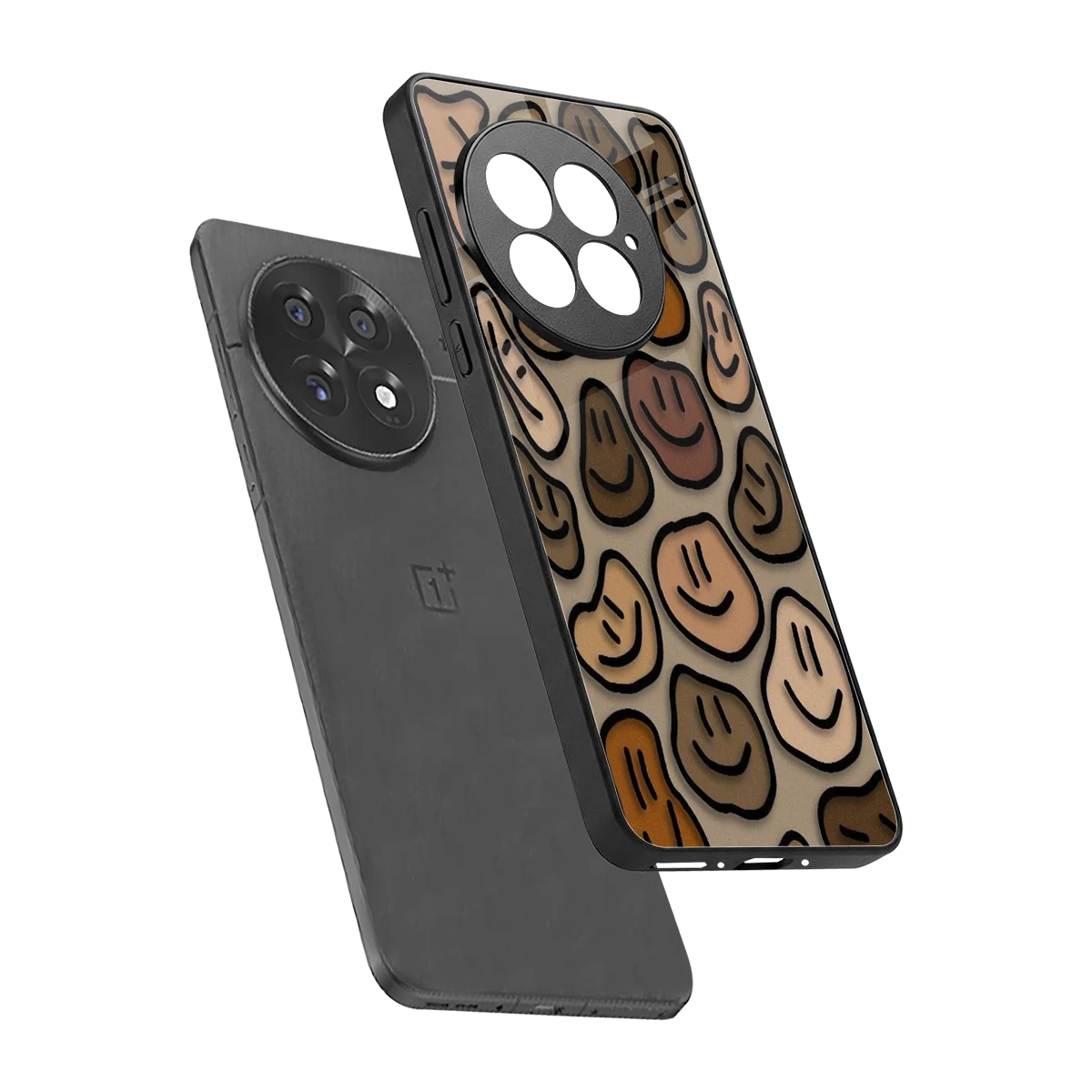 Toasty Brown Smileys sleek oneplus 13 cover with tempered glass back and TPU edges