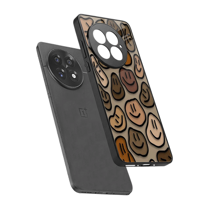 Toasty Brown Smileys sleek oneplus 13 cover with tempered glass back and TPU edges